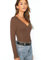 Women's Ladies Long Sleeve V Neck Basic Top Jersey Plain Stretchy Slim Fit Casual Wear T-Shirt Tee Tops 12-14 Brown