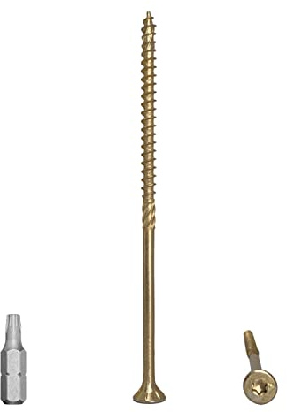 Marcopol Lot de 60 vis à bois universelles en acier zingué jaune Tête Torx Tête fraisée Vis à panneaux d'aggloméré 5,0 x 120 mm