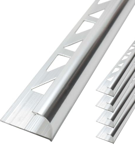 Dalsys Fliesenschiene Viertelkreisprofil Aluminium (eloxiert) Silber matt 2,5m x 10mm, 5 Stück, Rundprofil Halbrundprofil
