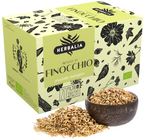 HERBALIA - Tisana al Finocchio in Bustine, Confezione di Infuso al Finocchio da 20 Bustine Senza Punti Metallici, 42 gr. di Finocchio per Infusi e Tisane