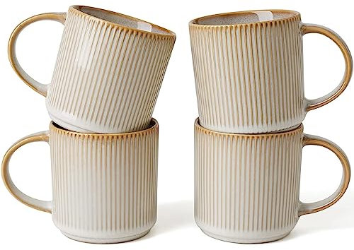 famiware Kaffeebecher-Set für 4 Personen, Star 340 ml, Catering-Tassen-Set mit Henkel, für Kaffee, Tee, Kakao, Milch, Cappuccino, Weiß