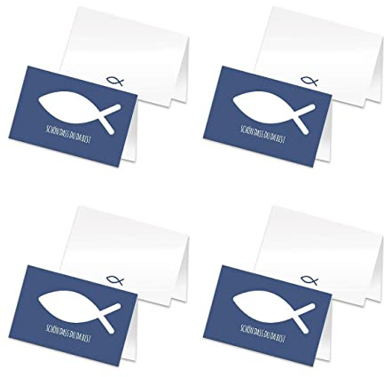 itenga 96 x Tischkarten Platzkarten Namensschild Fisch Kommunion Taufe Konfirmation (blau)