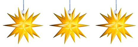 3D LED Stern Ø 12 cm Weihnachtsstern Batterie Ministern Innen mit Timer Kunststoff Stern klein Leuchtstern Deko für innen Indoor (3er Sternenkette gelb)