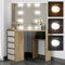 ML-Design Tavolo Cosmetico per Trucco Tavolino ad Angolo Sonoma Toelette con Illuminazione Lampadine LED 3 Specchi 5 Cassetti 3 Ripiani 110x141,5x54 cm per Signore Ragazze Legno MDF Dressing Make-up