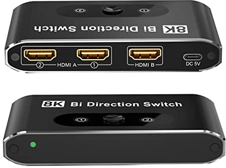 8K@60Hz HDMI Switch 2.1, HDMI Switcher Box 2 in 1 Out, HDM Selector Switche Unterstützt 4K@120Hz 1080P@240Hz,2 Port 48Gbps HDM Switc Kompatibel Xbox Series X PS4 Pro PS5 Roku TV Monitor Projektor
