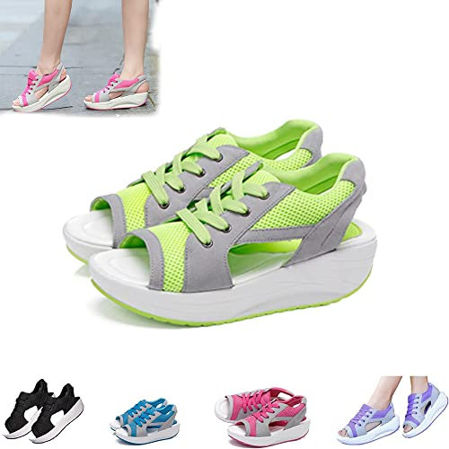 ILLOYD Sandalias de Muffin con Cordones y Recortes con Paneles en Contraste, 2023 Sandalias de Plataforma Informales con Punta de Verano para Mujer (42,Green)