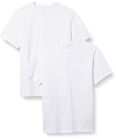 Amazon Essentials Men's Slim-Fit Short-Sleeve Pique Henley Shirt, Pack of 2, White, M