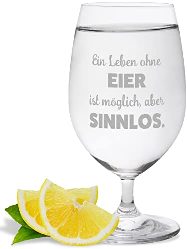 JUNIWORDS Wasserglas mit Gravur, Ein Leben ohne Eier ist möglich, aber sinnlos, Wasserglas (1009792)