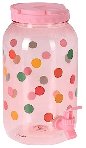 Beverage Drinks Dispenser with Tap 3.75L Plastic Mason Jar Juice Cocktail Punch Squash Water Drinks Storage for Parties Outdoor Picnic Summer BBQ’s Home (Polko Dots - Pink)