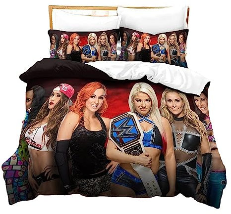 HEYBIG WWE World Bettwäsche-Set Für Kinder,echtes Wrestling-Schlafzimmer-Merchandise-Produkt,-Bettdeckenbezug Für Jungen Und Mädchen (A02,90x200cm+80x80cmx1)
