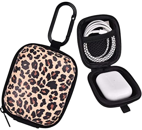 VISOOM Earphone Storage Case - Hard Shell Zipper, Protective Mini Headphone Case for Multi-functional Carrying (Leopard)