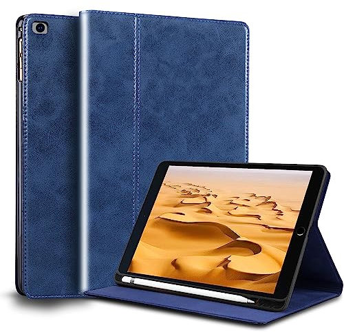 Gexmil for iPad Mini 7.9 Inch Case 2012/2013(5th/4th Generation) with Pencil Holder,Auto Wake/Sleep,Genuine Leather Case with Stand,Oil Wax Blue