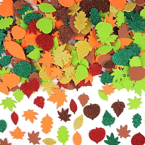Herbst Bastelset Kinder, 500 Stück Ahornblatt Aufkleber Moosgummi Sticker Selbstklebend Verschiedene Herbstblatt Dekorationen DIY Stickers für Erntedankfest Party Basteln Ornamente (Mischfarben)