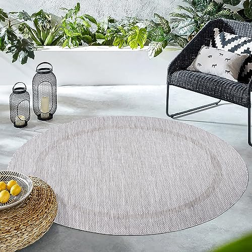 Carpettex Outdoor Teppich Wetterfest 160 cm Rund Sisal Optik Silberfarbe - Ideal für Balkon, Garten, Terrasse und als Küchenteppich - Draußen Teppich Waschbar, Flachgewebe, Wasserfest, Pflegeleicht