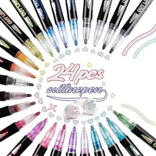 TOVIKI Glitzerstifte Magische Stifte, Ostergeschenke Kinder, Geschenke für Mädchen, 24 Outline Stifte Kinder Zauberstifte für Ostern Basteln Kinder, Ostern Basteln Kinder, Mädchen Geschenke 4-12 jahre