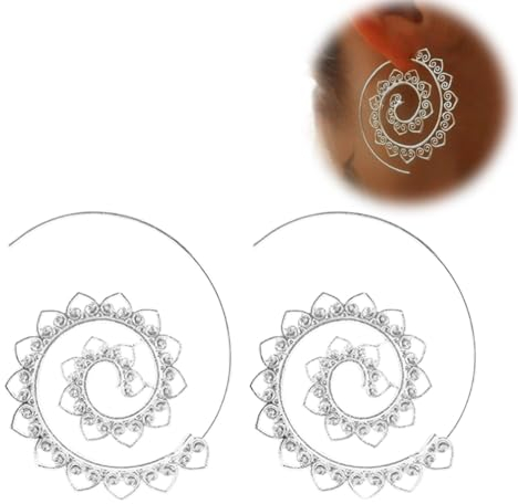 Ohrringe im Bohemian-Sil, übertriebene Spiralen-Ohrringe für Frauen und Mädchen (Silber)