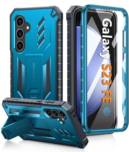 FNTCASE Für Samsung Galaxy S23-FE Hülle: Militärschutz Hülle mit Ständer Outdoor Handyhülle Rundumschutz Schutzhülle,Stoßfest Sturzfest Panzerhülle Kratzfeste für Samsung S23 FE Case (B-Blau)