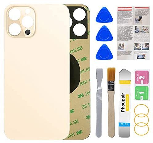 Phoupair Rear Back Glass Replacement Compatible with iPhone 12 Pro Max 6.7 Inches All Carriers with Professional Repair Kit and Installation Instruction (Gold)