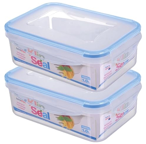 HOMESHOPA Plastic Airtight Food Storage Container, Leakproof Rectangle Container with Clip-Lock Lid, BPA Free Reusable Meal Prep Lunch Box Microwave Freezer & Dishwasher Safe (2 Pack, 1 Litre)