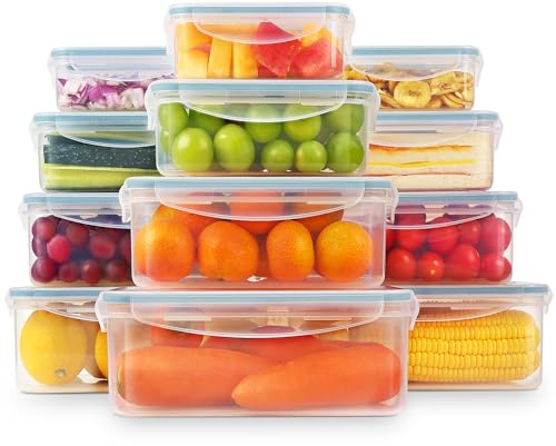 YASHE Boîte Alimentaire Set, 12 Pièces Boîtes Alimentaires Plastique Réutilisables avec Couvercles Hermétiques, Sans BPA, 100% Étanche