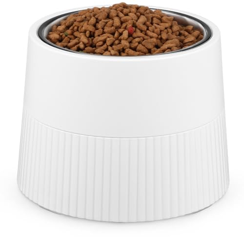 DOITOOL Raised Dog Bowl, Single Elevated Dog Bowl for Large Medium Small Dogs, Non-Skid Non-Spill Dog Water Bowl with Detachable Melamine Stand, Easier to Reach Food, White