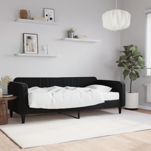 ZEYUAN Tagesbett mit Matratze Schwarz 90x200 cm Samt, Schlafsofa, Daybed, Bettsofa, Sofa Bed, Sofabett, Schlafcouch, Jugendbett, Bettgestell, Bettcouch 3197043