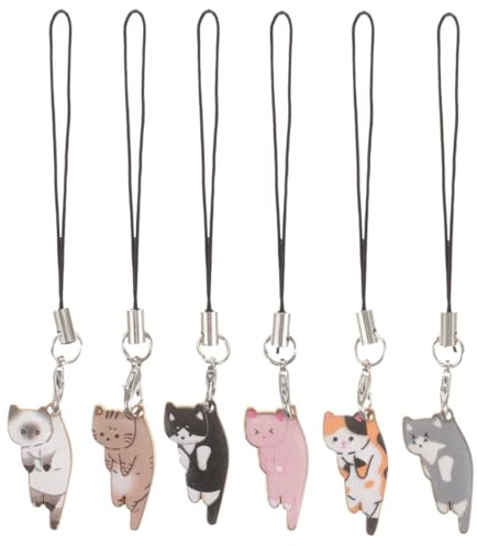 Lurrose Lot De 6 Pendentifs Porte-Clés Chat Pendentif De Sac À Main Et Charme De Téléphone Animal De Dessin Animé Décoration Pour Bricolage 8.50 X 1.50 X 0.30 cm