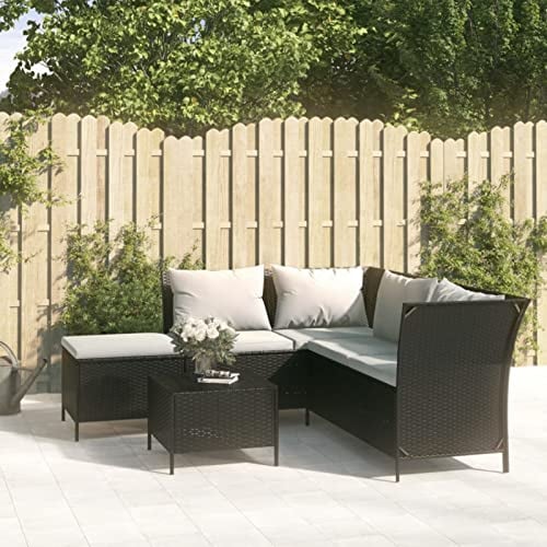 Homgoday 4-TLG. Garten-Lounge-Set mit Kissen Gartenlounge Sofa Mit Stauraum Balkon Lounge Sofa Ecksofa Garten Sitzgruppe Gartenmöbel Set Balkonmöbel Schwarz Poly Rattan