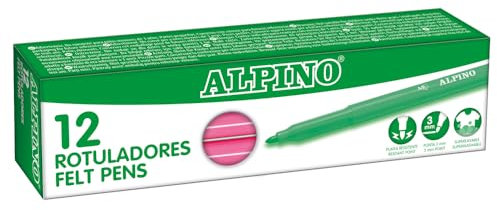 Alpino - Astuccio 12 pennarelli stand. Rosa | Pennarelli lavabili per bambini | Pennarelli luminosi | Ideale per la scuola | Punta in fibra super resistente e inchiostro sicuro a base d'acqua