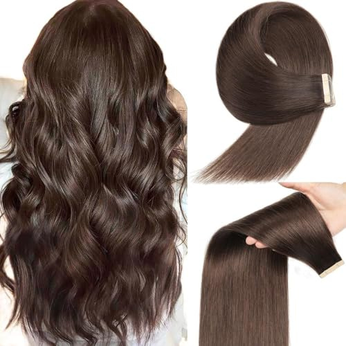 YDDM Tape Extensions Echthaar 20pcs 50cm 50g Dunkelbraun Remy Invisible Tape Extensions Seidig Gerade Echthaar Tapes Ins Tape Extensions Skin Weft Haarverlängerung(20Zoll,2#)
