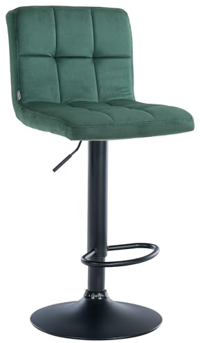 CLP Design Barhocker Peru Samt I Höhenverstellbarer Drehstuhl Mit Gestepptem Polster I Komfort Thekenhocker Mit Fußstütze Und Metallgestell, Farbe:grün, Gestell Farbe:schwarz