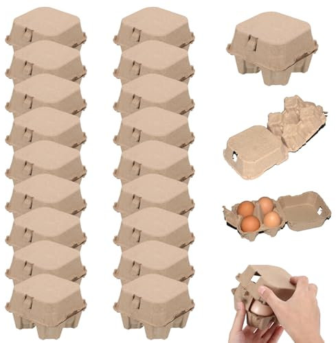 Lawnrden 20 Pcs Egg Cartons 4-Cell Biodegradable Pulp Fiber Anti-Collision Egg Boxes Stackable 4x4x3 In Cardboard Egg Tray for Farm, Supermarket, Home, Egg Crate