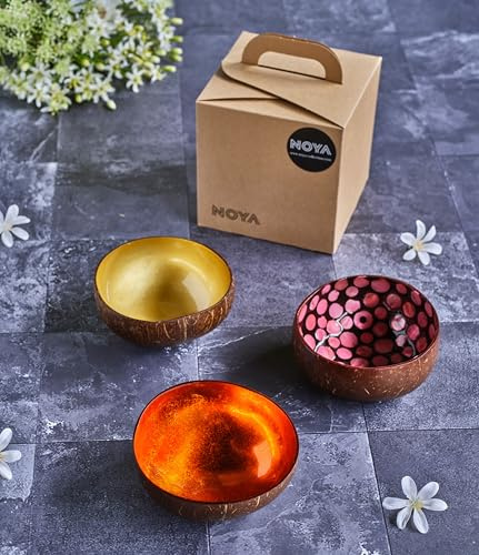 Noya Set mit 3 Kokosschalen, verschiedene Farben, D14 cm