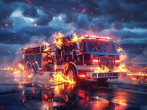 Quxaoqiao DIY 5D Diamant Malerei Set Bohren Voll Feuerwehrauto Bild Diamond Painting Crystal Strass Diamant Gemälde Arts Craft Perfekt Für Entspannung Und Wand Decor Rund Drill 55x75cm AA1490