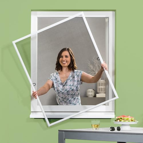 empasa moustiquaire de fenêtre START, cadre aluminium, différentes couleurs | blanc, marron ou anthracite à monter soi-même, Couleur : blanc, Taille : 100 x 120