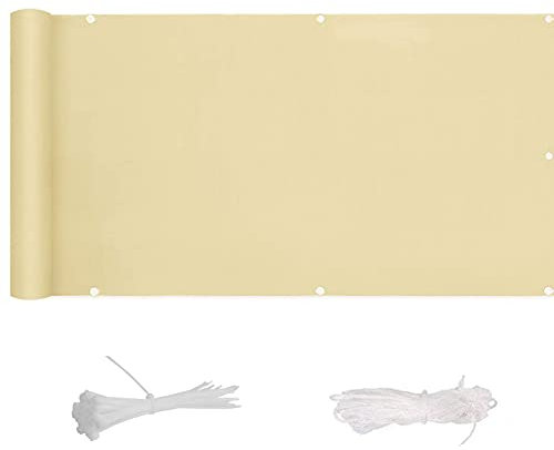 Brise-vue, 0,9 x 7,5 m, imperméable, brise-vent, clôture pour terrasse, jardin, piscine, patio, couleur crème