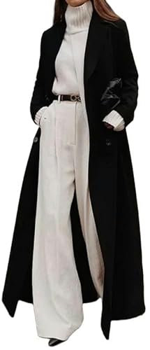 SYLDMKJ Trench Donna Autunno Inverno Donne Cappotto Sciolto Caldo Spessore Trench Coat Lana Blend Giacca Outwear-Nero-L