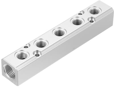 PATIKIL Air Manifold, 5 Way 7 Port 1/4 Output Port 1/2 Supply Port Aluminum Air Hose Inline Manifold Block Splitter Pneumatic Air Compressor Distribution Fitting, Silver