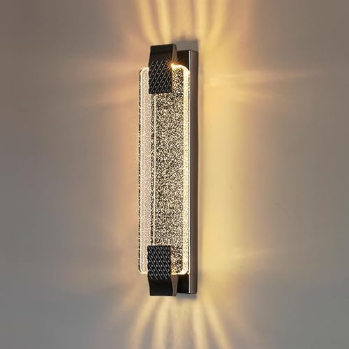 Pevfeciy Schwarz,60CM, Led Wandleuchte innen Dimmbar Kristall Wandleuchten Stimmungslicht,Modern Wandlampe up and down Flurlampe Wand Belechtung für Schlafzimmer Korridor Wohnzimmer Treppe