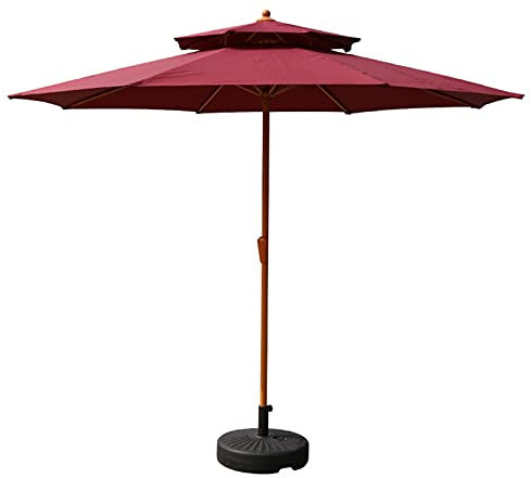 Grand parasol de jardin de 2,7 m avec base et manivelle, abri solaire très résistant et imperméable pour terrasse, plage et porche, marché rouge, parasol de terrasse pour une ombre et un style