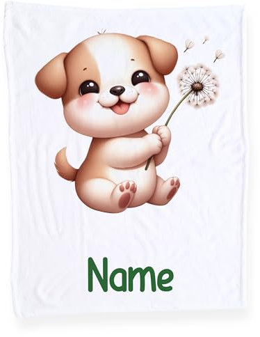 GRAZDesign Babydecke mit Namen, Weiche Kuscheldecke mit Hund, Schmusedecke zur Geburt als Geschenk