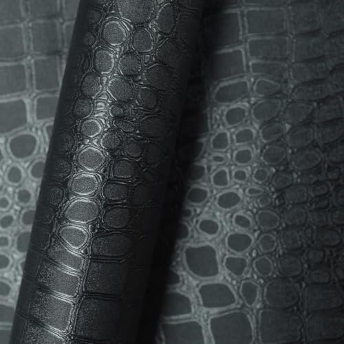 Umtiti Black Peel and Stick Wallpaper, Crocodile Wallpaper Embossed Easy Peel Off Wallpaper,17.3in x 393in Vinyl Self-Adhesive Waterproof Wallpaper for Home and Office Decoration.Crocodile-BK-10m