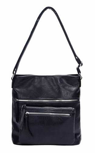 Damen Tasche Umhängetasche Crossbody Shopper Schultertasche Hobo Bag Beuteltasche Crossover Handtasche City Bag Henkeltasche Reise Leder Optik Dunkelblau