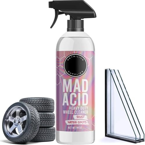 Mad Acid Glass Cleaner, Water Spot Remover, Shower Cleaner, Heavy-Duty Wheel Cleaner For Bathroom, Car, Furniture, Easily Remove Hard Water Spots from Windows (1, 1pcs*8oz)