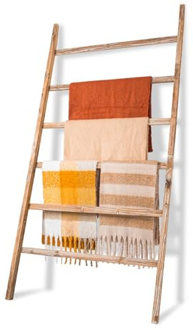 storenization Wide Ladder Shelf, Wooden Blanket Ladder for Living Room, 6-Layer Farmhouse Rustic Towel Rack for Bathroom (38 inch)