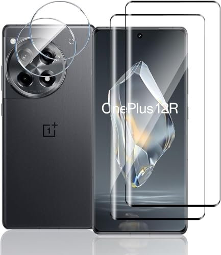 TUTUO Protector de Pantalla pour Oneplus 12R 5G, [2+2 Piezas] 3D Cristal Templado + Protector de Lente de Cámara, Sin Burbujas, Antiarañazos, 9H Dureza 3D Vidrio Templado