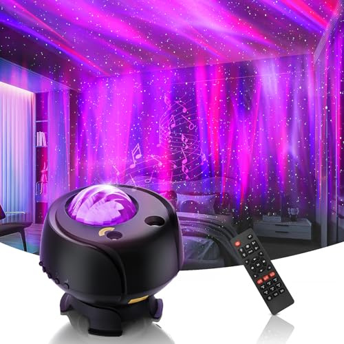 FLITI Der größte Abdeckungsbereich Sternenhimmel Projektor,Led Polarlicht Lampe mit 15 Kombinationen,60 Lichteffekte,Ferngesteuertes Nachtlicht mit Bluetooth-Lautsprecher,Timer