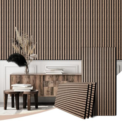 AKK-STAVE Akustikpaneele Holz 2,88m² 120x60cm 4er Set 3D Wandpaneele Holzoptik - schallabsorbierende Wandverkleidung Akustik paneele, selbstklebend für Wohnzimmer und Schlafzimmer (4# Walnuss)