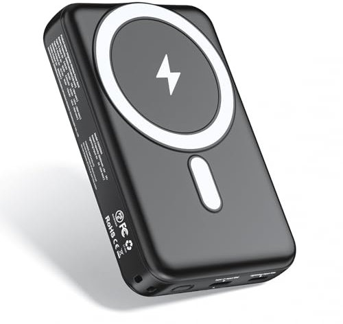 Jonwall Magnetic Wireless Power Bank for MagSafe,10000mAh Magnetic Wireless Portable Charger,PD 20W USB-C Battery Pack Compatible with iPhone 16/15/14/13/12 Series (black)