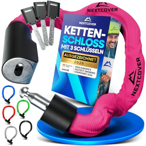 NEXTCOVER® Fahrradschloss LockOne mit Schlüssel I - [SAFESECURE] Fahrradschloss hohe Sicherheit I robustes & langlebiges Kettenschloss Fahrrad I Bike Lock, Fahrrad Schloss 3 Schlüssel